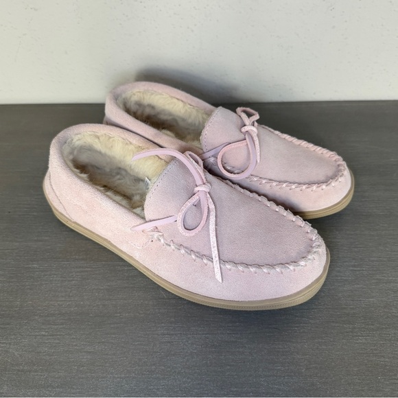 My Slippers Shoes - My Slippers MyPillow Pink Suede Faux Fur Lined Moccasin Slippers Women's Size 7